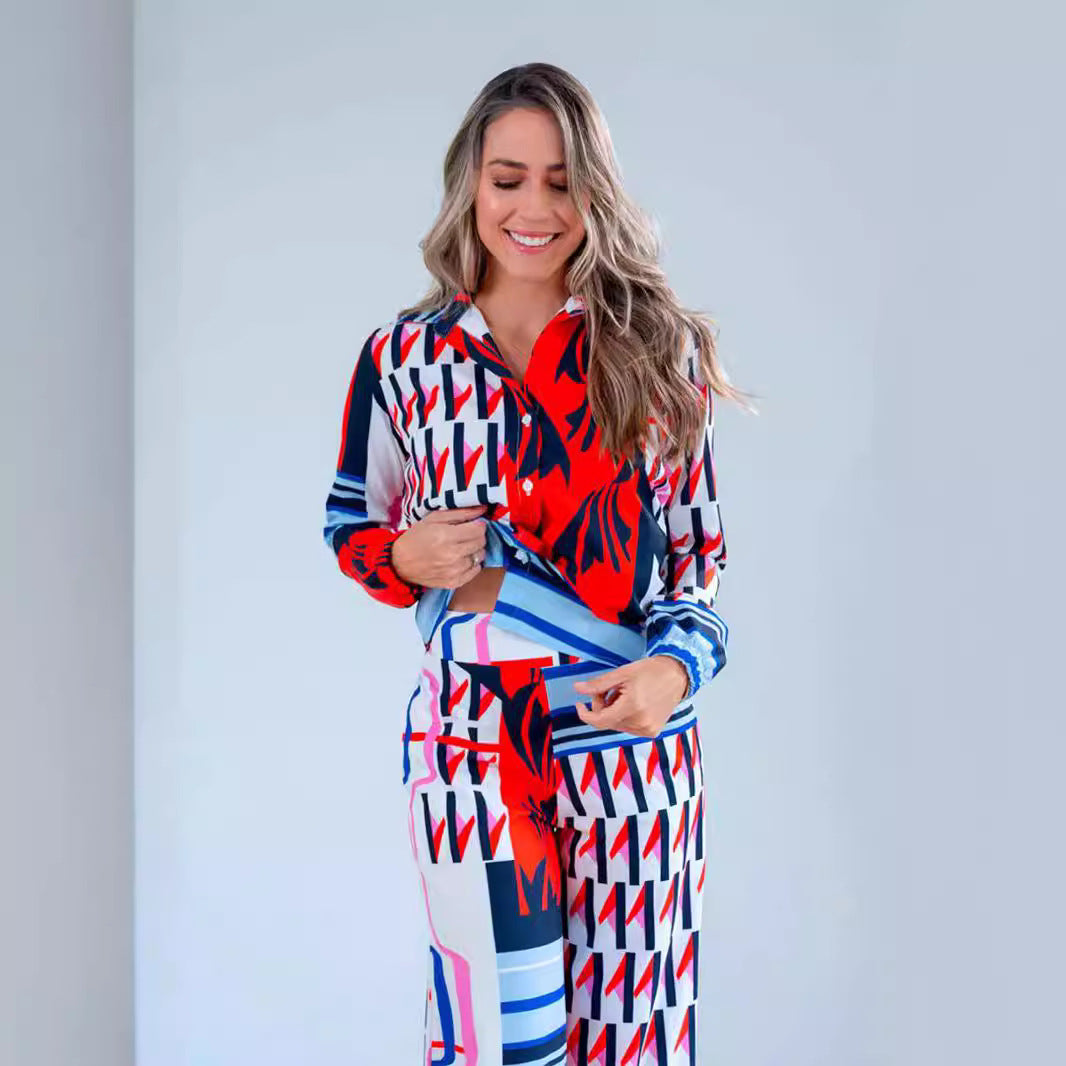 Bluse mit Reverskragen und Weitbeiniger Hose im Set | Ideal für den Frühling