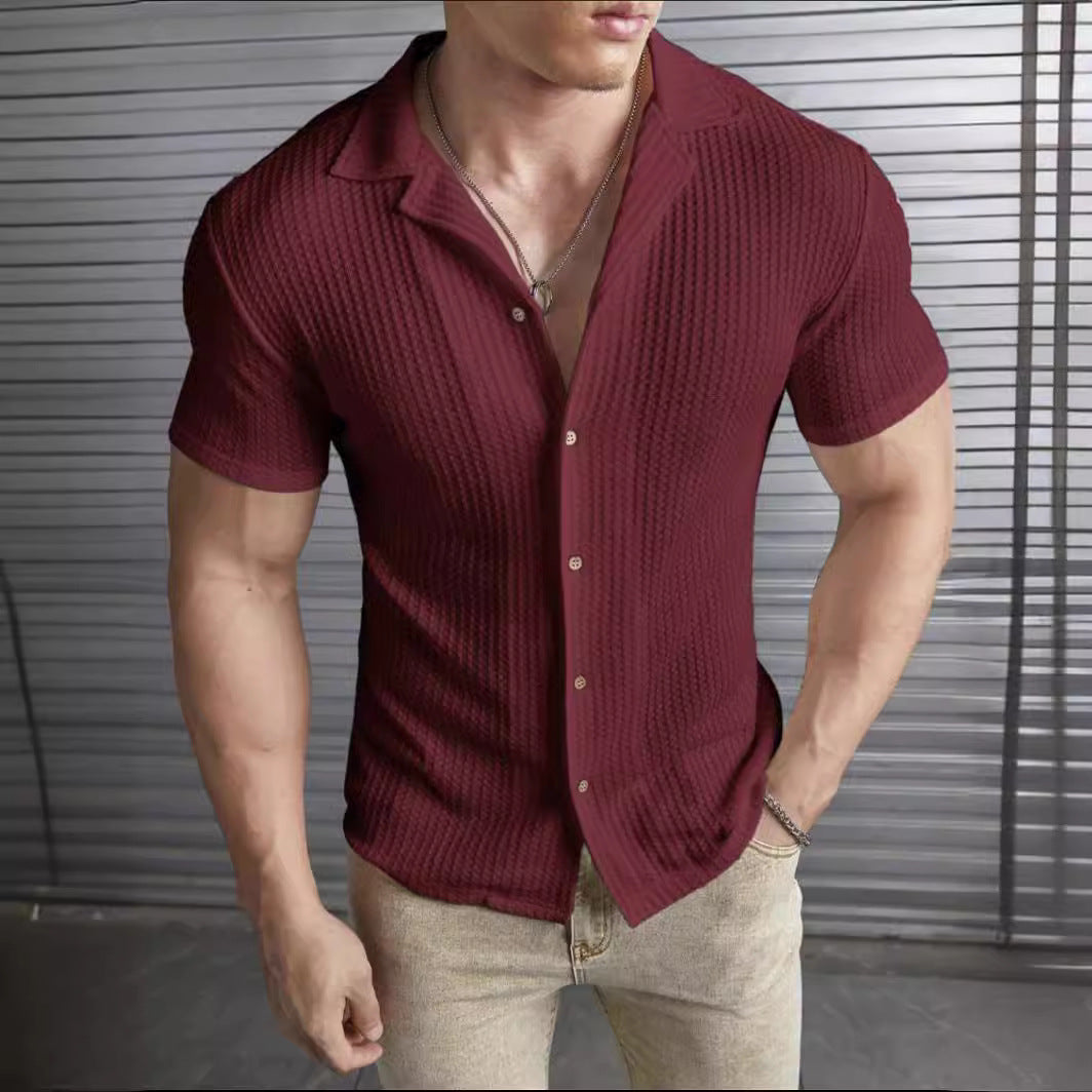 Herren Slim Fit Kurzarm-Hemd mit Knopfleiste Ideal für Frühling und Sommer