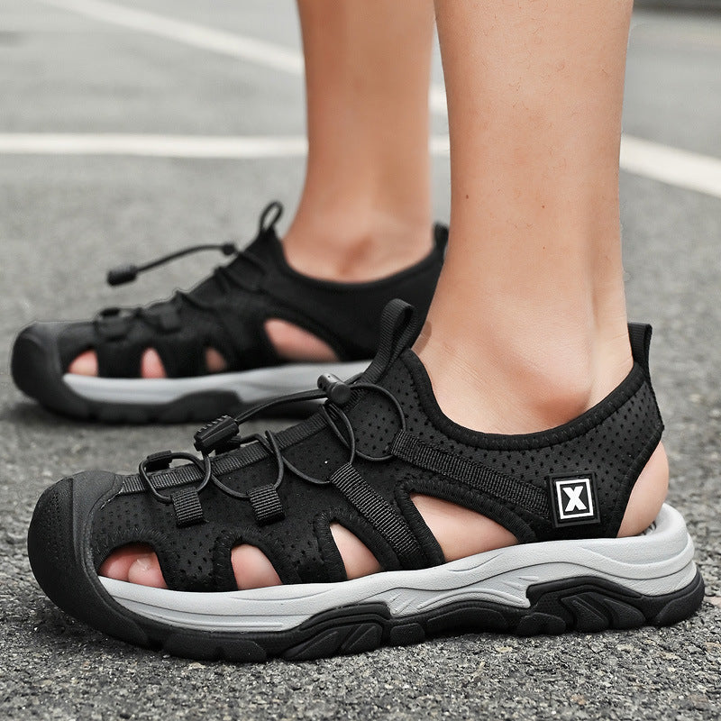 Stoffobermaterial Atmungsaktive Zehenschutz Sandalen mit Elastischem Band | Ideal für den Sommer