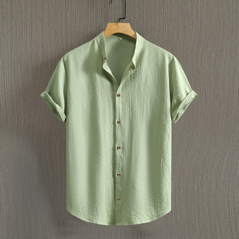 Herren Uni-Farbenes Stehkragen Kurzarm-Shirt Ideal für den Sommer
