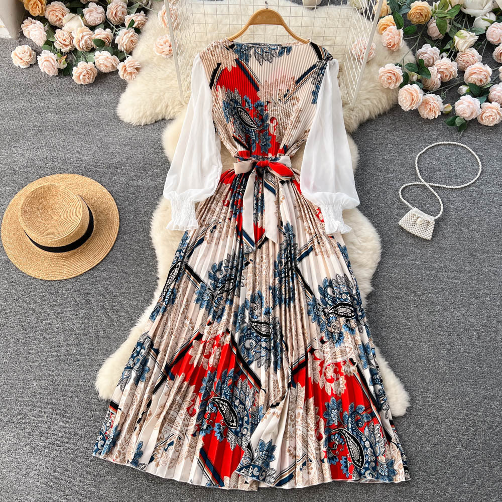 Bedrucktes Maxi Kleid mit Langen Ärmeln und Ethnischen Mustern | Ideal für Frühling und Sommer