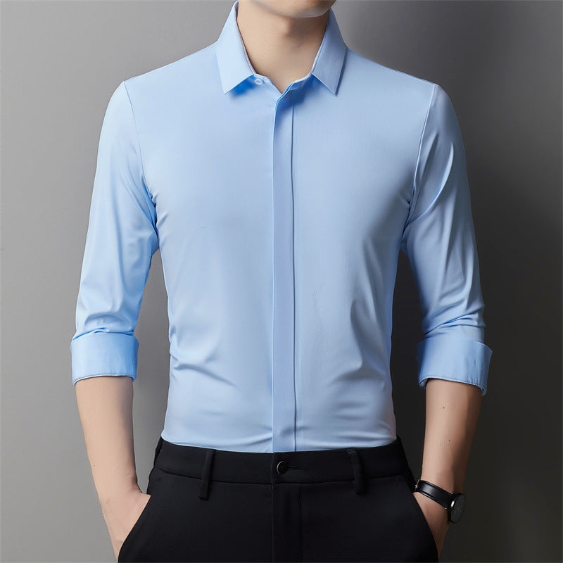 Herren Langarm-Shirt in Uni-Farbe mit Verborgenen Haken Ideal für Alle Jahreszeiten