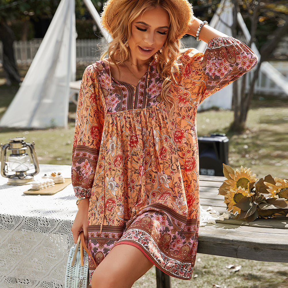 Bedrucktes Locker Geschnittenes Kleid mit Kurzen Ärmeln | Ideal für Sommer