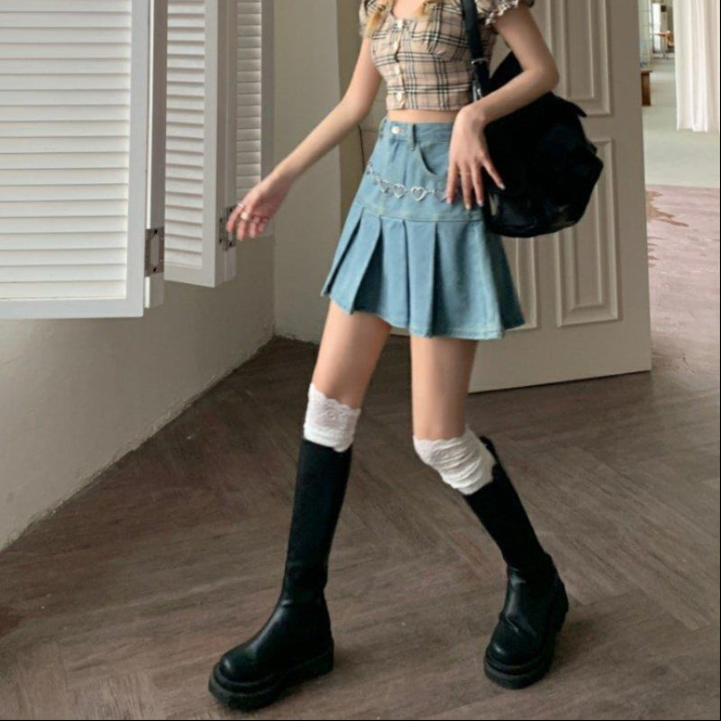 High Waist Falten Minirock aus Denim | Ideal für Frühling und Sommer