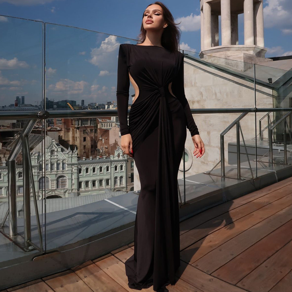 Damen Langarm Figurbetontes Kleid mit Cut-Out Details | Ideal für Frühling und Herbst