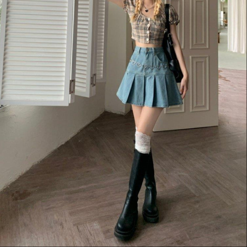 High Waist Falten Minirock aus Denim | Ideal für Frühling und Sommer