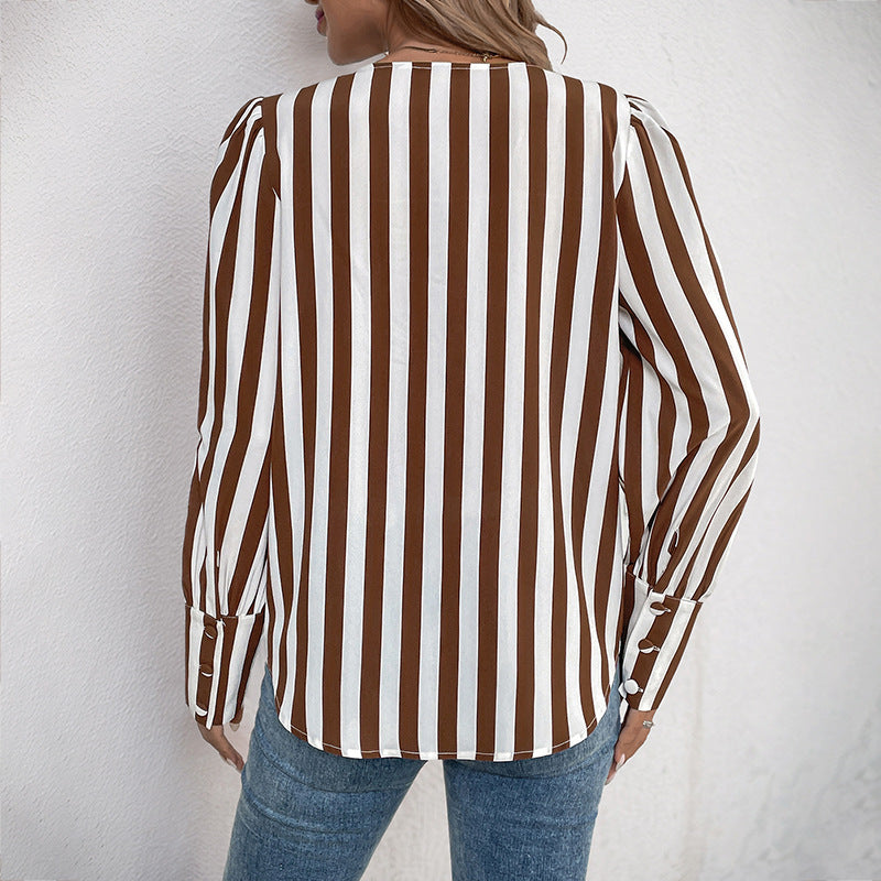 Gestreifter Einreihiger Cardigan mit V-Ausschnitt | Ideal für Herbst