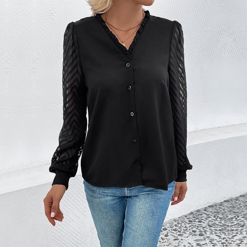 Cardigan-Top mit V-Ausschnitt, Spitzeneinsatz und Schnallenverschluss | Ideal für den Herbst
