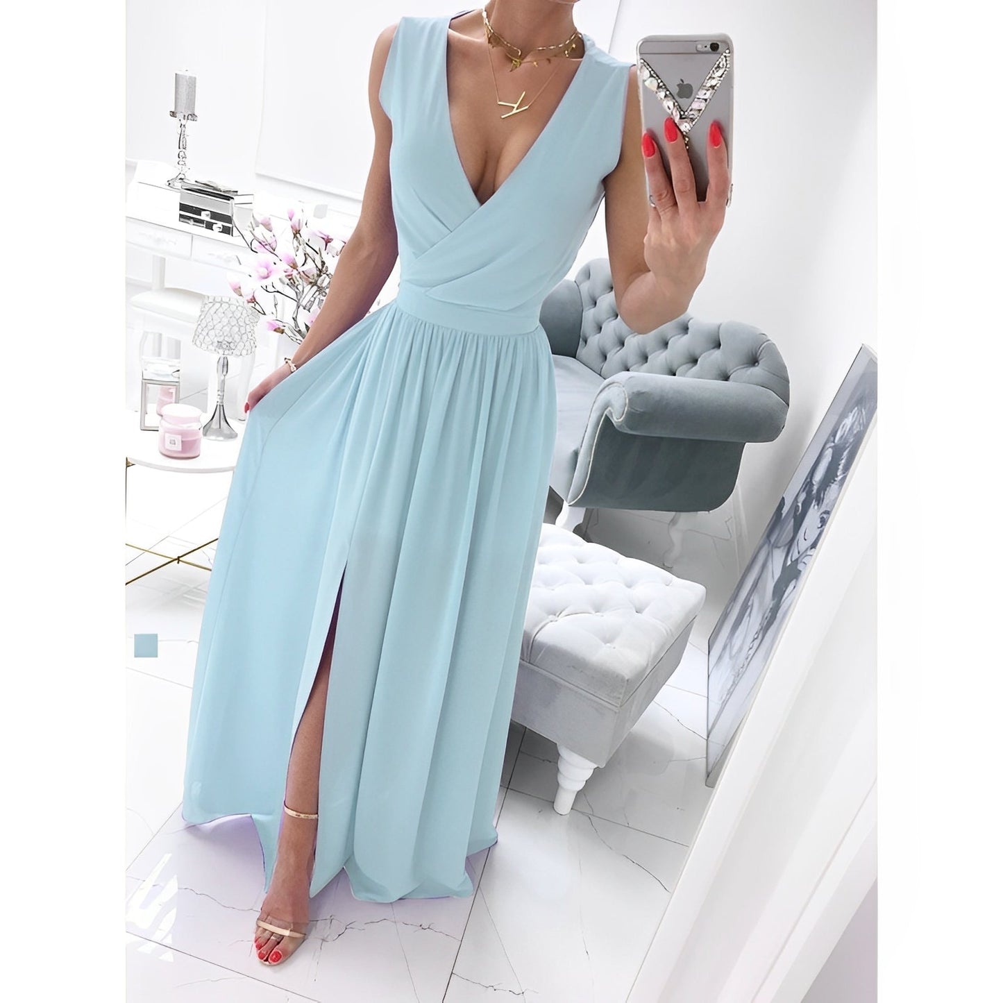 Ärmelloses Weißes Maxikleid mit Holzknöpfen | Perfekt für Frühling & Sommer