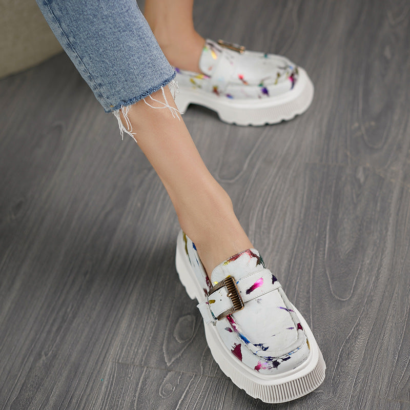 Plateau-Lederschuhe mit Hohldesign und Schnalle | Ideal für Frühling und Herbst