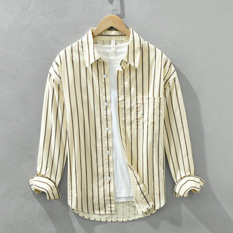 Herren Quadratkragen Gestreiftes Baumwoll-Shirt Ideal für den Sommer