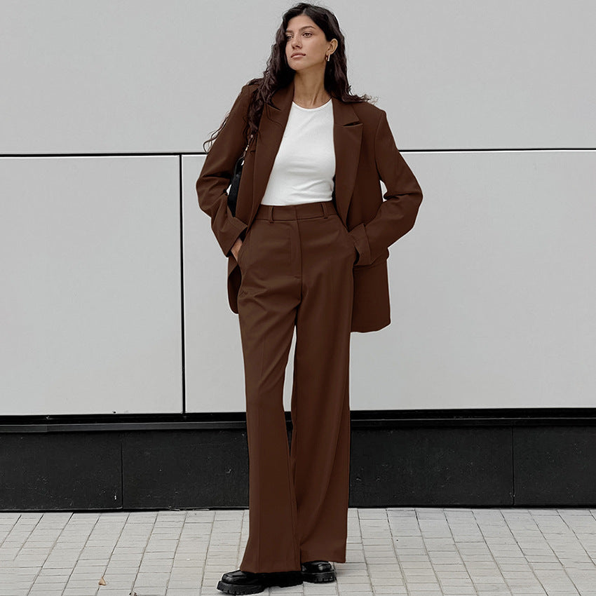 Blazer und Weitbeinige Hose aus Polyester in Unifarbe | Ideal für Frühling und Herbst