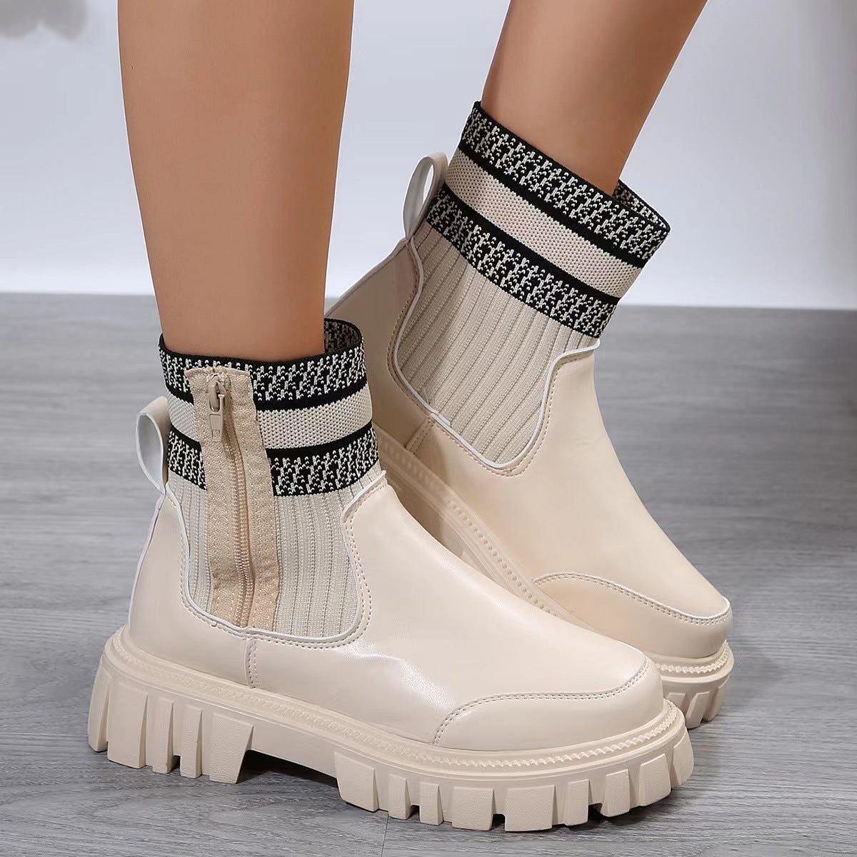 Modische Mittelhohe Stiefel mit Seitlichem Reißverschluss und Rutschfester Dicker Sohle | Ideal für den Winter