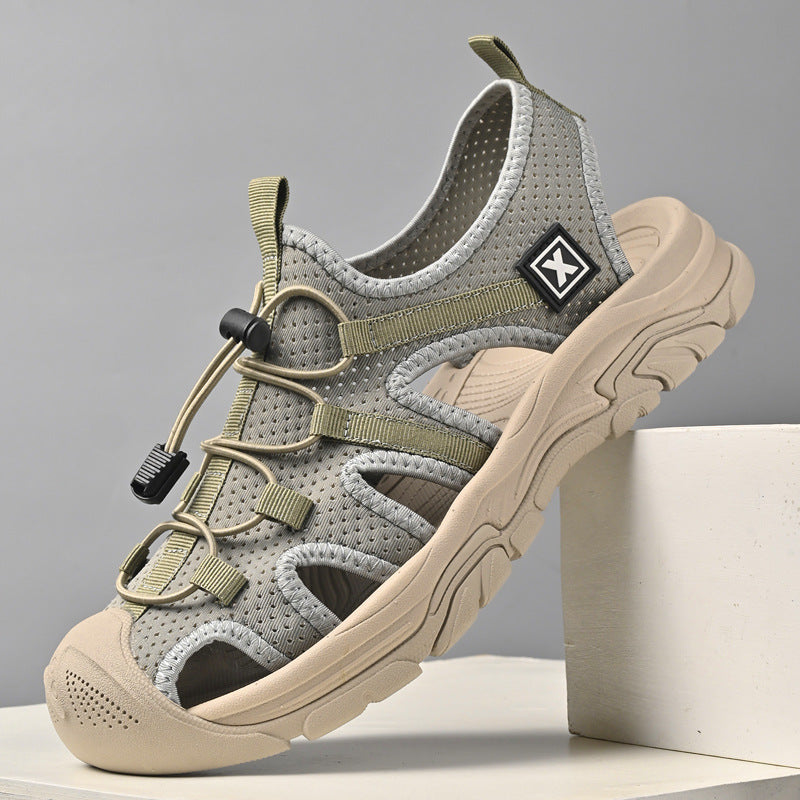 Stoffobermaterial Atmungsaktive Zehenschutz Sandalen mit Elastischem Band | Ideal für den Sommer