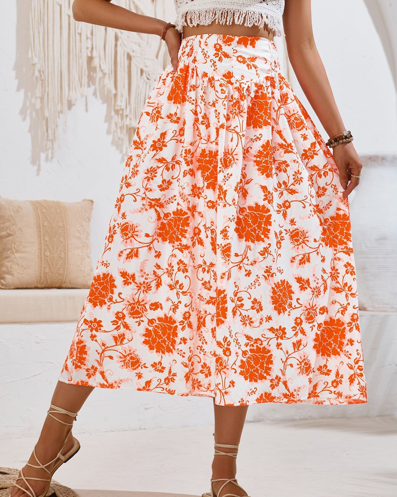 Floraler Bedruckter Taillierter Midirock | Ideal für Frühling und Sommer