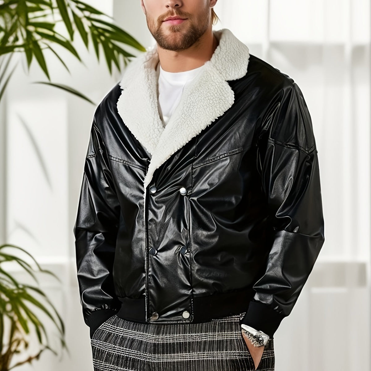 PU-Leder Mantel in Midilänge mit Fleecefutter ohne Taschen | Ideal für den Winter