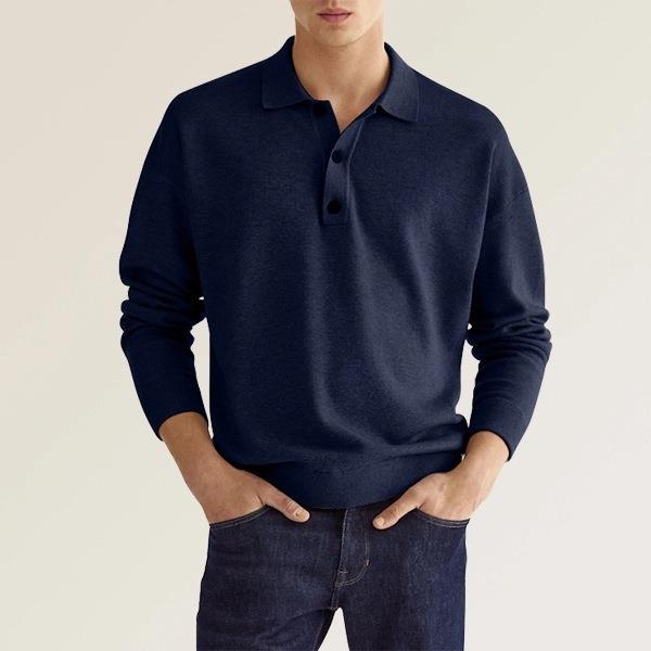 Herren Langarm V-Ausschnitt Polohemd mit Knopfleiste | Ideal für den Herbst