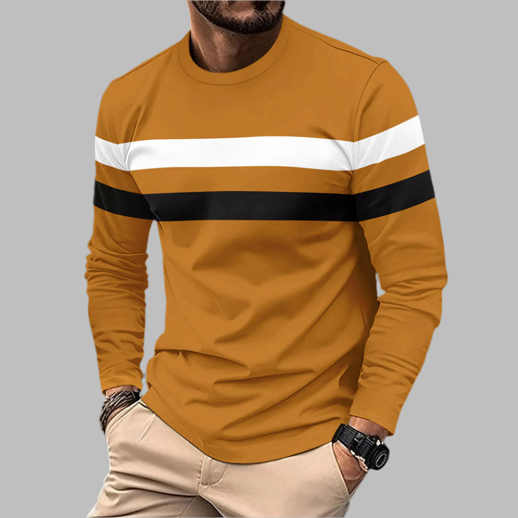 Herren Langarmshirt mit Rundhalsausschnitt und Farbblockdesign | Ideal für Winter Frühling und Herbst