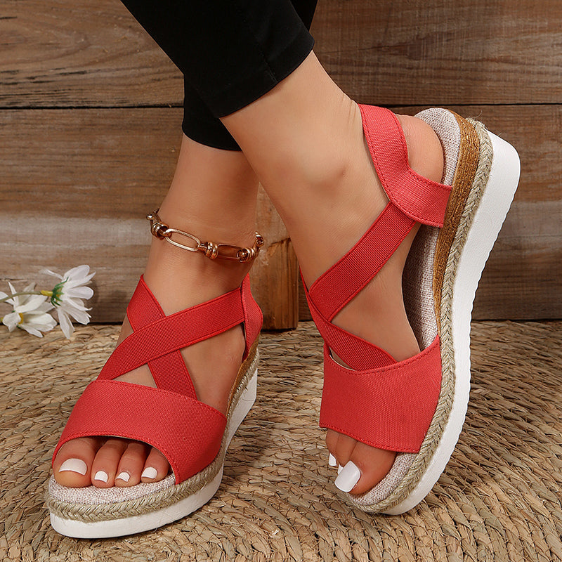 Keilsandalen mit Kreuzriemen und Plateau Hanfabsatz | Ideal für Sommer