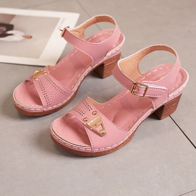 Damen Sandalen mit Schnallenriemen und Blockabsatz mit Offener Spitze | Ideal für den Sommer