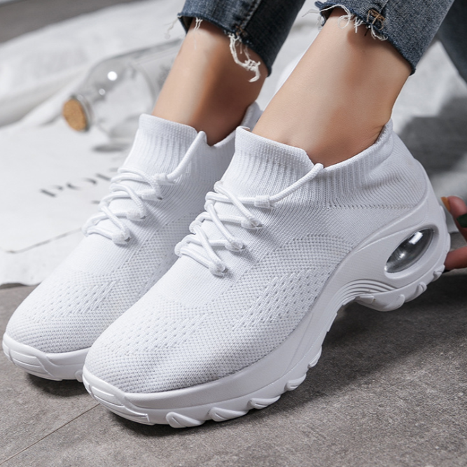 Atmungsaktive Damen-Laufschuhe aus Flyknit mit Wasserdichter Plattform und Mittlerem Absatz | Ideal für Frühling Sommer Herbst