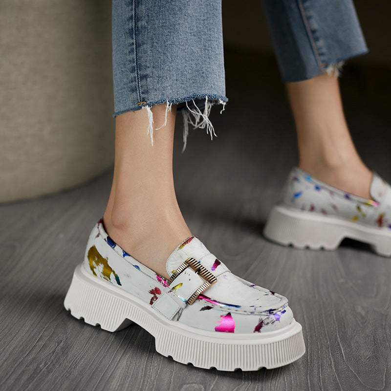 Plateau-Lederschuhe mit Hohldesign und Schnalle | Ideal für Frühling und Herbst