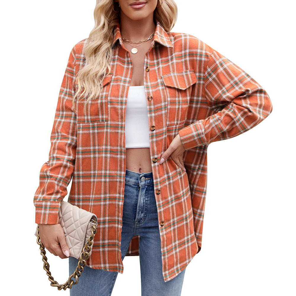 Locker Geschnittenes Plaid Button-Up Hemd mit Taschen | Ideal für Frühling & Herbst