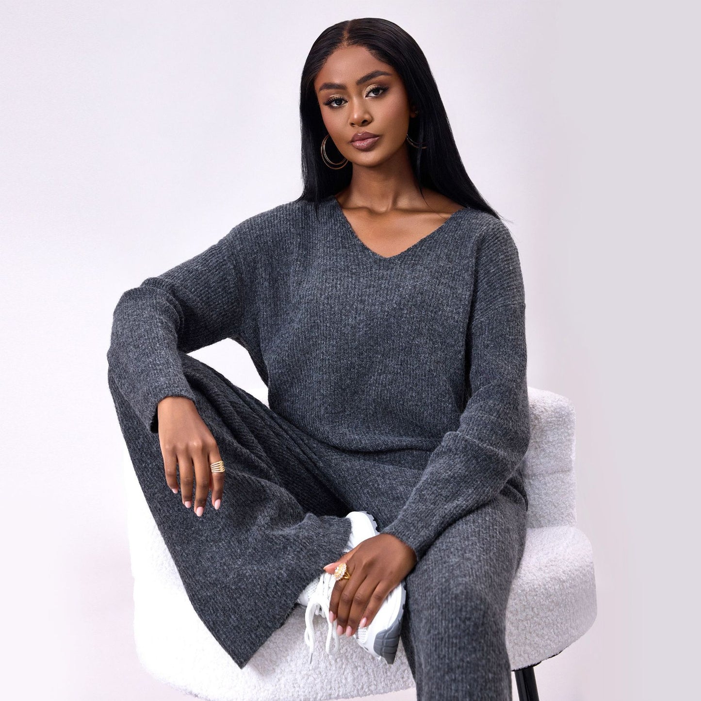 Strick Sunken Stripe Zwei-Teiliges Set mit langen Ärmeln | Ideal für den Herbst