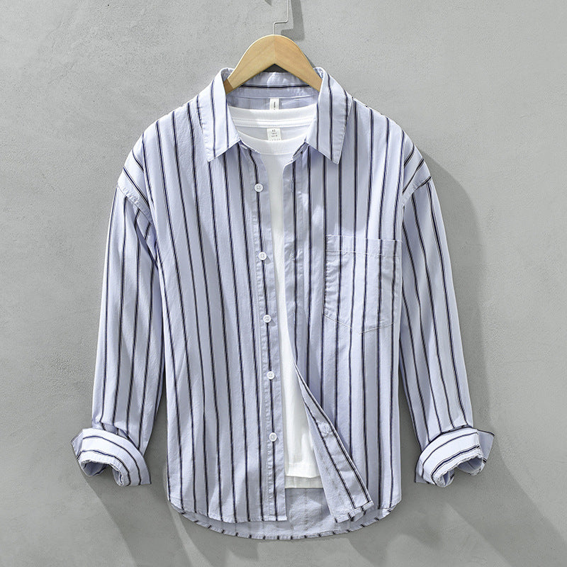 Herren Quadratkragen Gestreiftes Baumwoll-Shirt Ideal für den Sommer