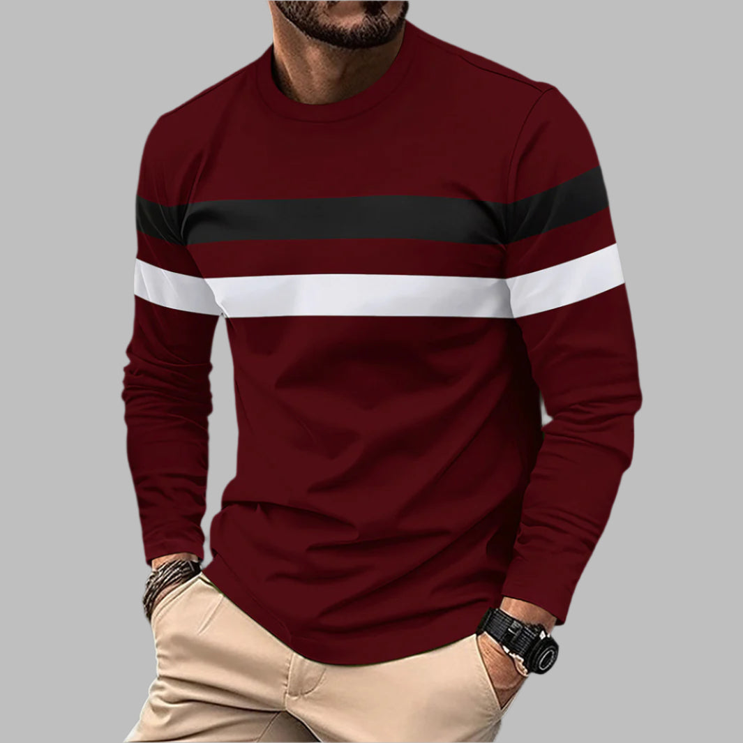 Herren Langarmshirt mit Rundhalsausschnitt und Farbblockdesign | Ideal für Winter Frühling und Herbst