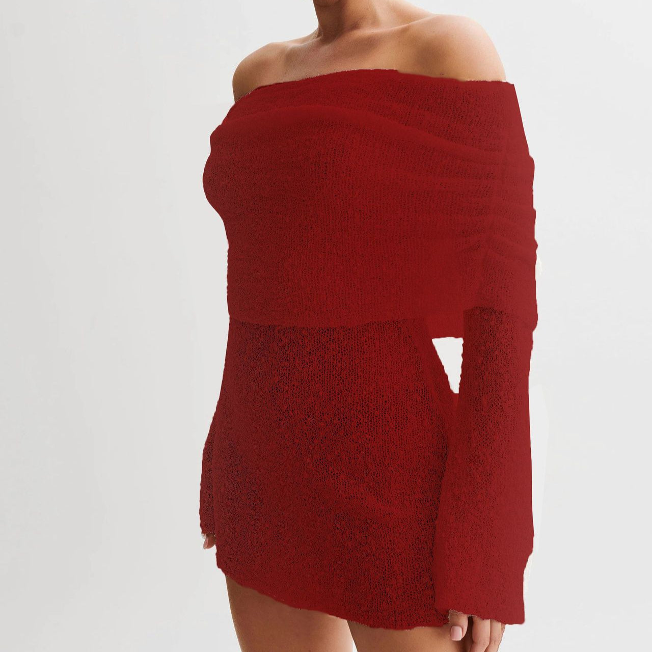 Strickkleid mit Boootsausschnitt und langen Ärmeln Ideal für Frühling und Herbst