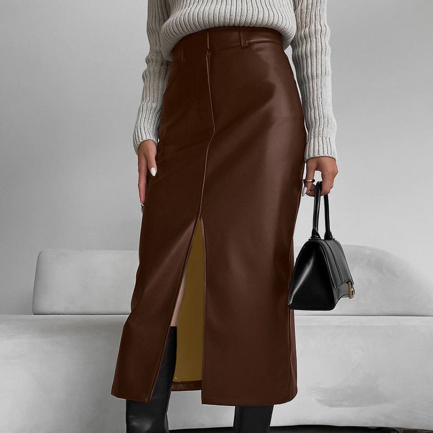 Fleece Gefütterter PU Leder Gerade Geschnittener Rock | Ideal für Herbst und Winter