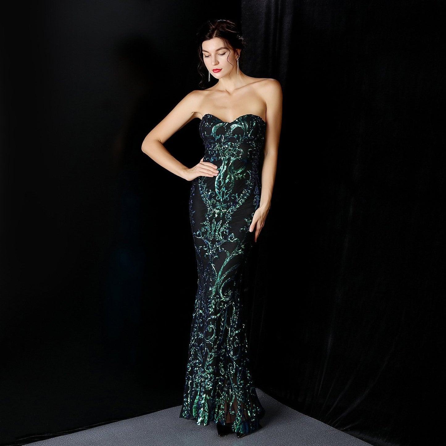 Paillettenbesetztes Langes Abendkleid mit Fischschwanzsaum | Ideal für Herbst und Winter
