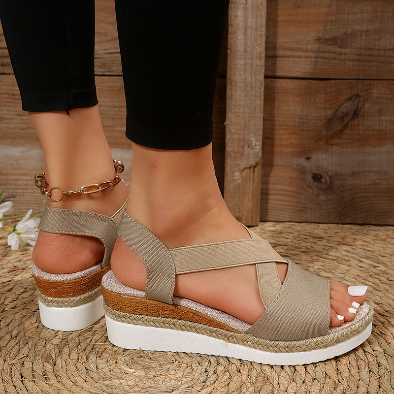 Keilsandalen mit Kreuzriemen und Plateau Hanfabsatz | Ideal für Sommer