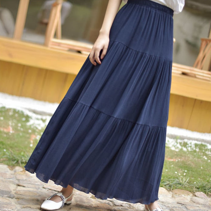 Uni Farbiger Baumwoll Leinen Rock mit Faltendetail | Ideal für Frühling und Sommer