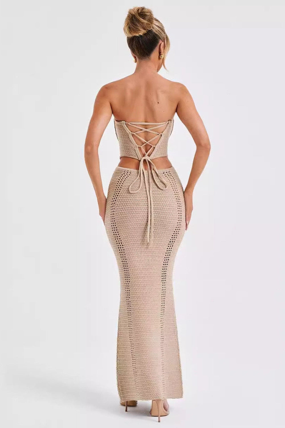 Rückenfreies Bandeau Strickkleid Set mit Schlauchoberteil | Ideal für den Sommer