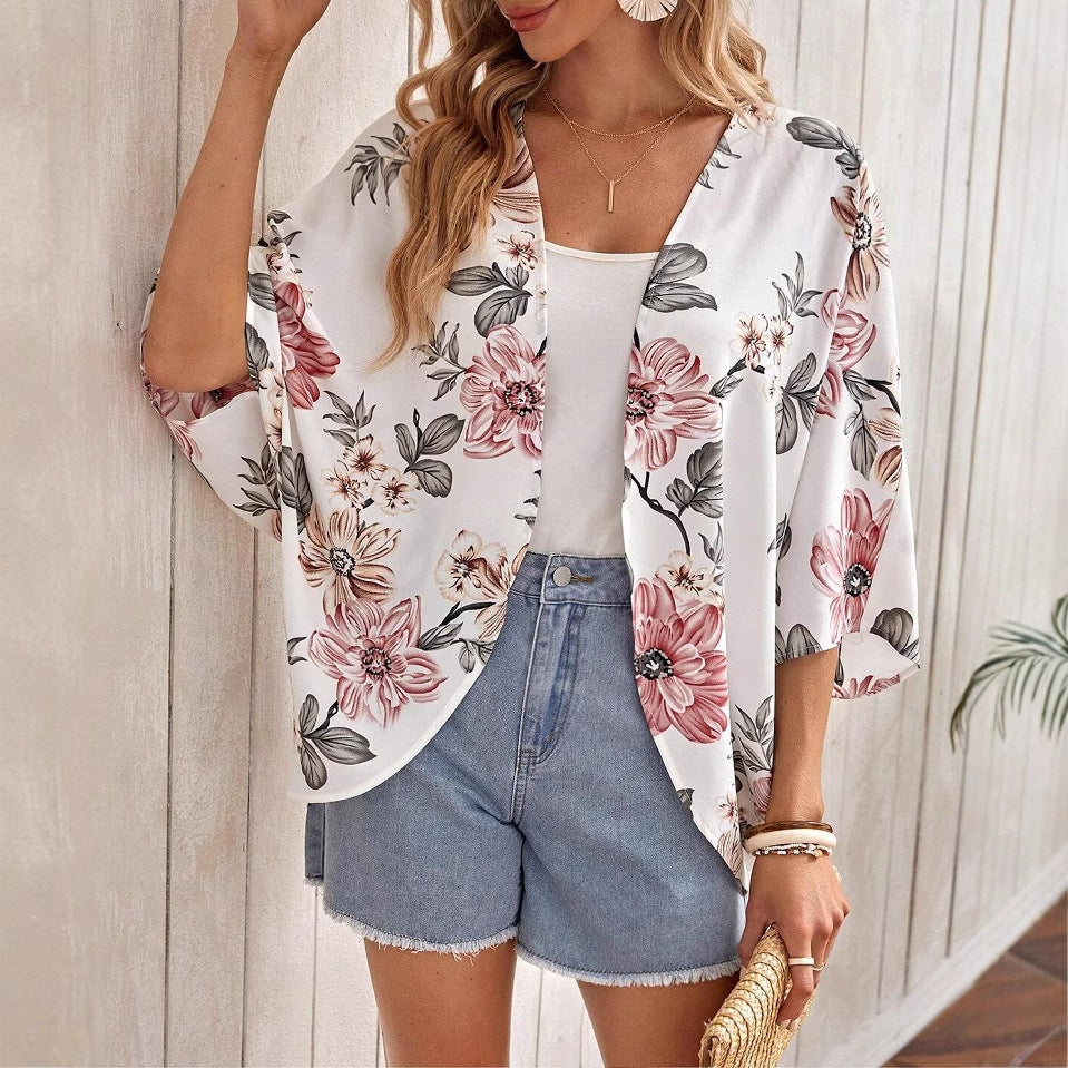 Offener Mantel mit Fledermausärmeln und Print | Ideal für Frühling und Herbst
