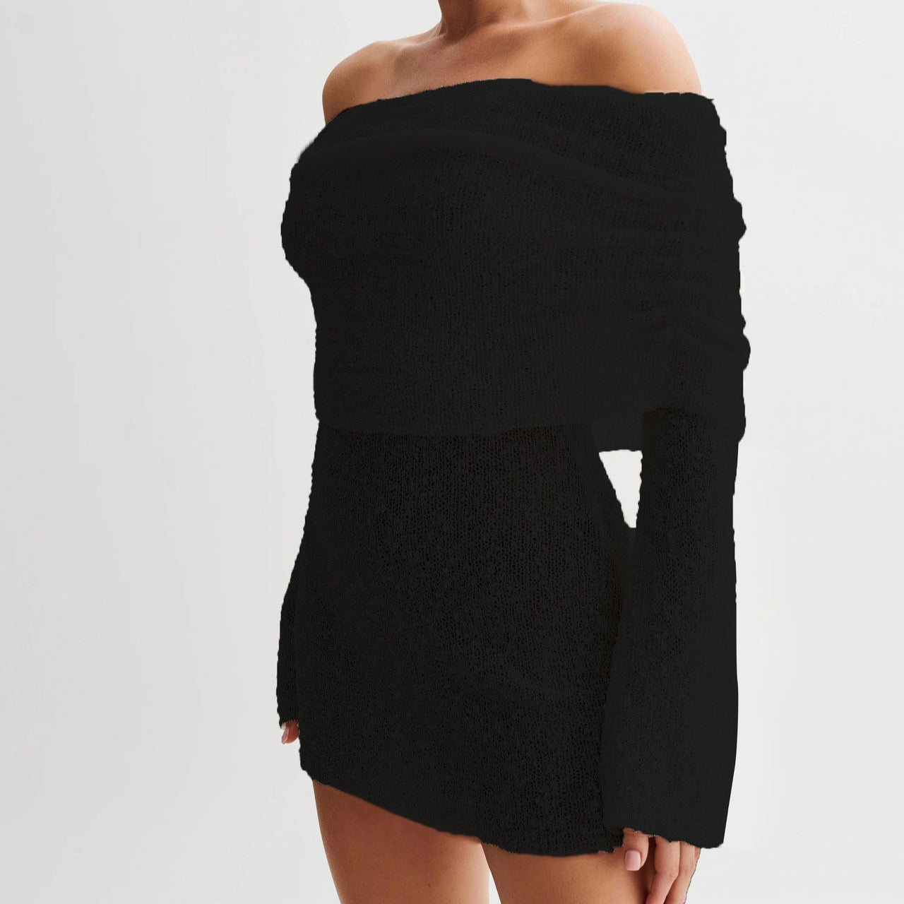 Strickkleid mit Boootsausschnitt und langen Ärmeln Ideal für Frühling und Herbst