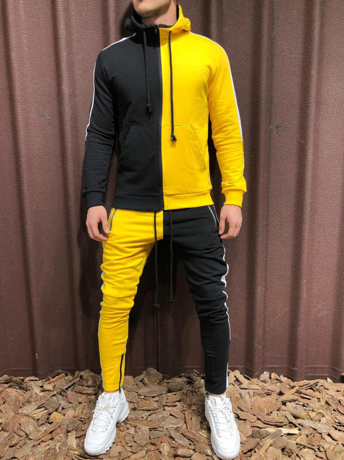 Kontrast Kapuzenjacke und Hose Set Ideal für Alle Jahreszeiten