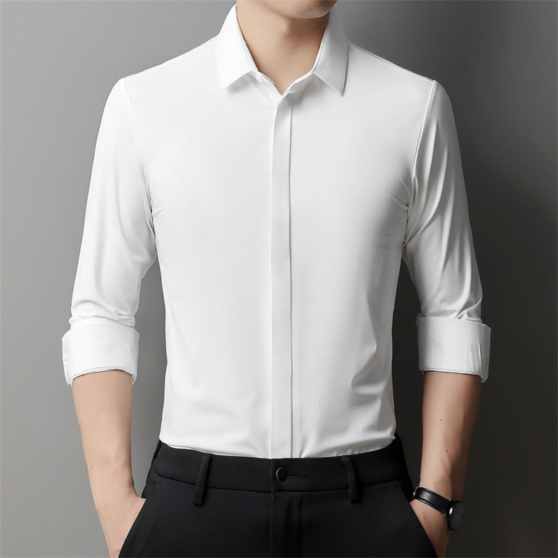 Herren Langarm-Shirt in Uni-Farbe mit Verborgenen Haken Ideal für Alle Jahreszeiten