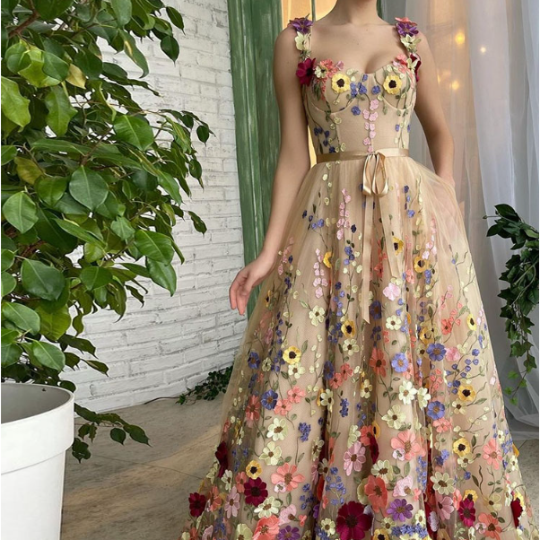 3D Blumen Sweetheart Abschlussballkleid in Champagner | Ideal für Frühling und Sommer