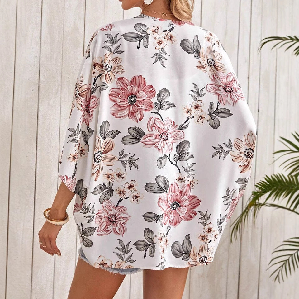 Offener Mantel mit Fledermausärmeln und Print | Ideal für Frühling und Herbst