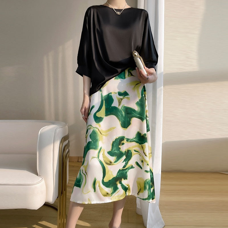 Lockeres Satin Ice Silk Kurzarmshirt mit Rundhals | Ideal für Sommer