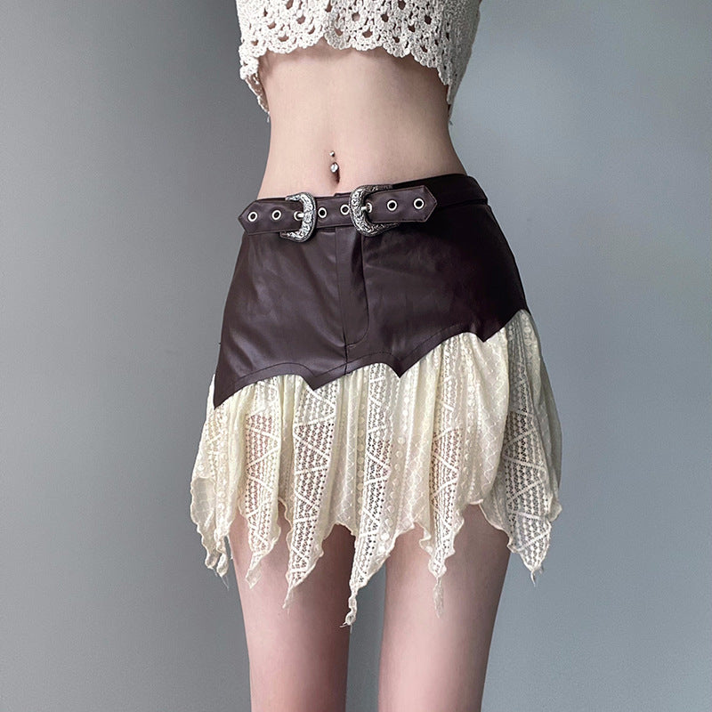 Leder Spitze Asymmetrischer Rock | Ideal für Frühling