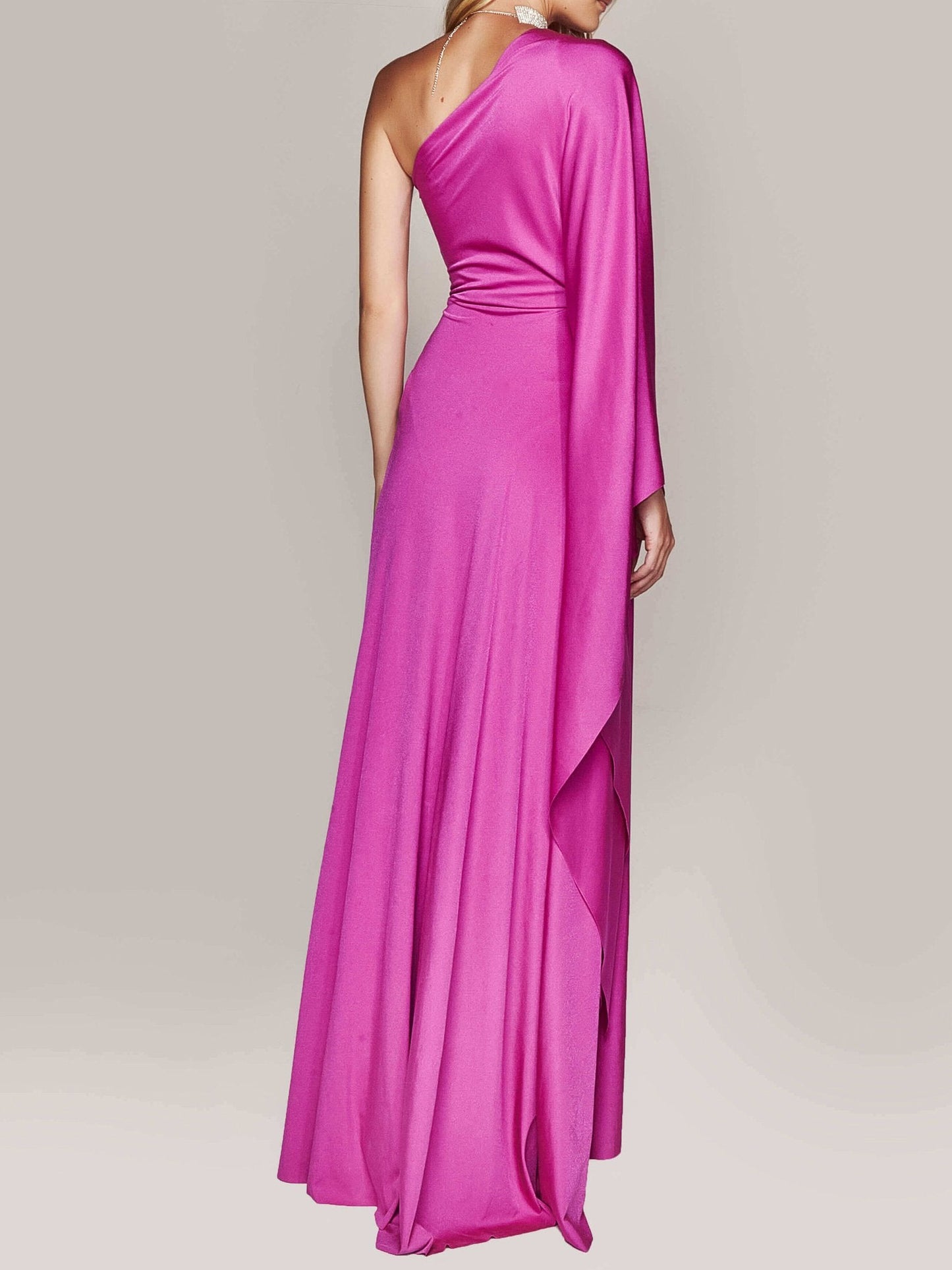 Ein-Schulter Dreh Maxi Kleid in Uni Farbe | Ideal für Frühling und Sommer