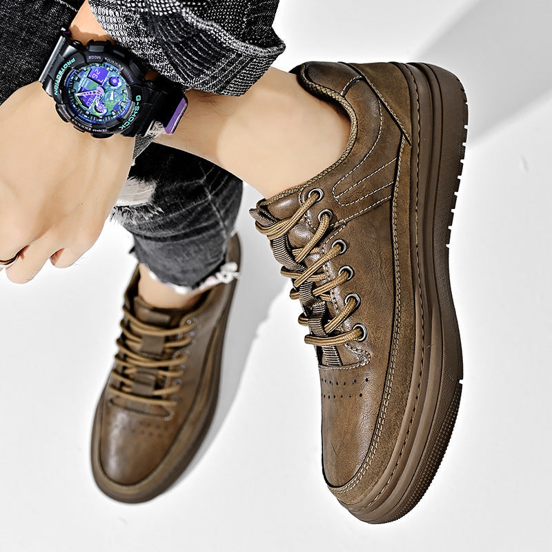 Herren Leder Low-Top Schuhe mit Dicker Gummisohle Ideal für alle Jahreszeiten