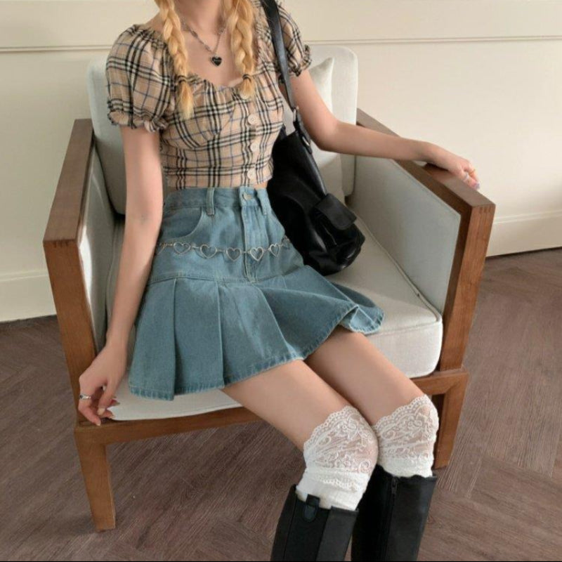 High Waist Falten Minirock aus Denim | Ideal für Frühling und Sommer