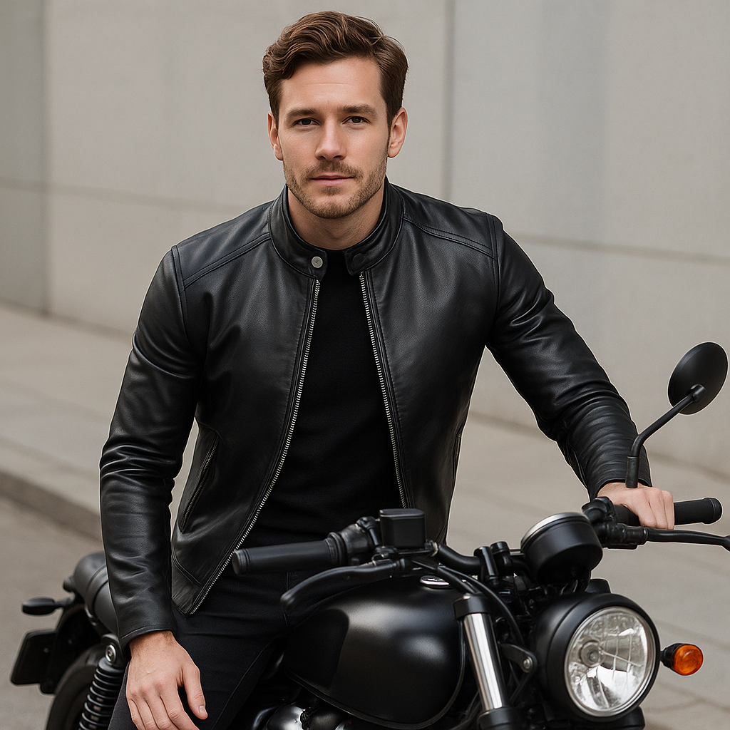 Herren-Bikerjacke mit klassischem, schlankem Schnitt