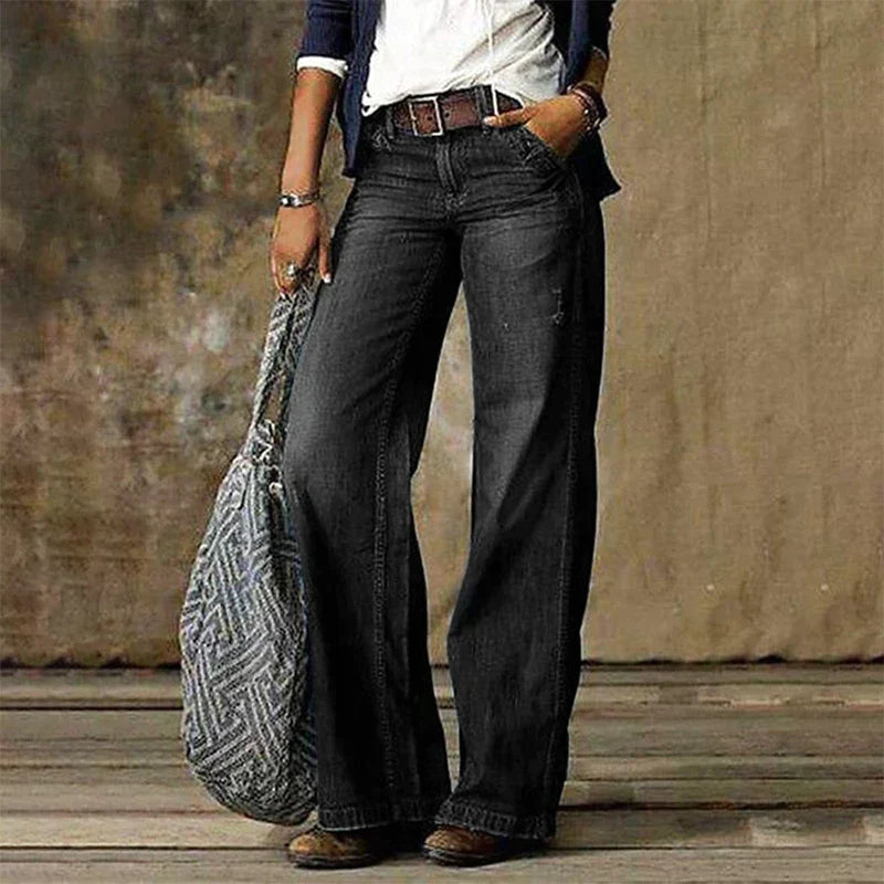Locker geschnittene High-Waist Boyfriend-Jeans aus Polyester I Ideal für Frühling und Herbst