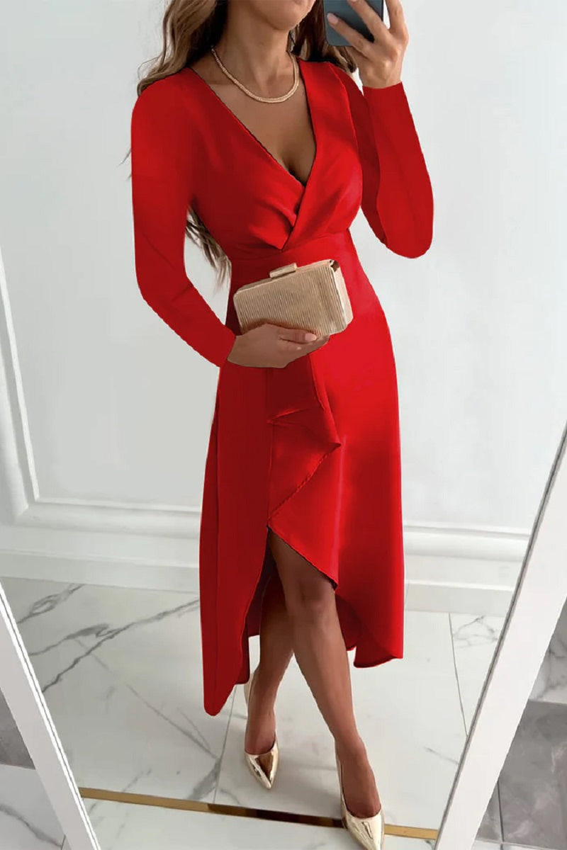 Elegantes Figurbetontes Midikleid mit Betonter Taille | Ideal für Frühling und Herbst